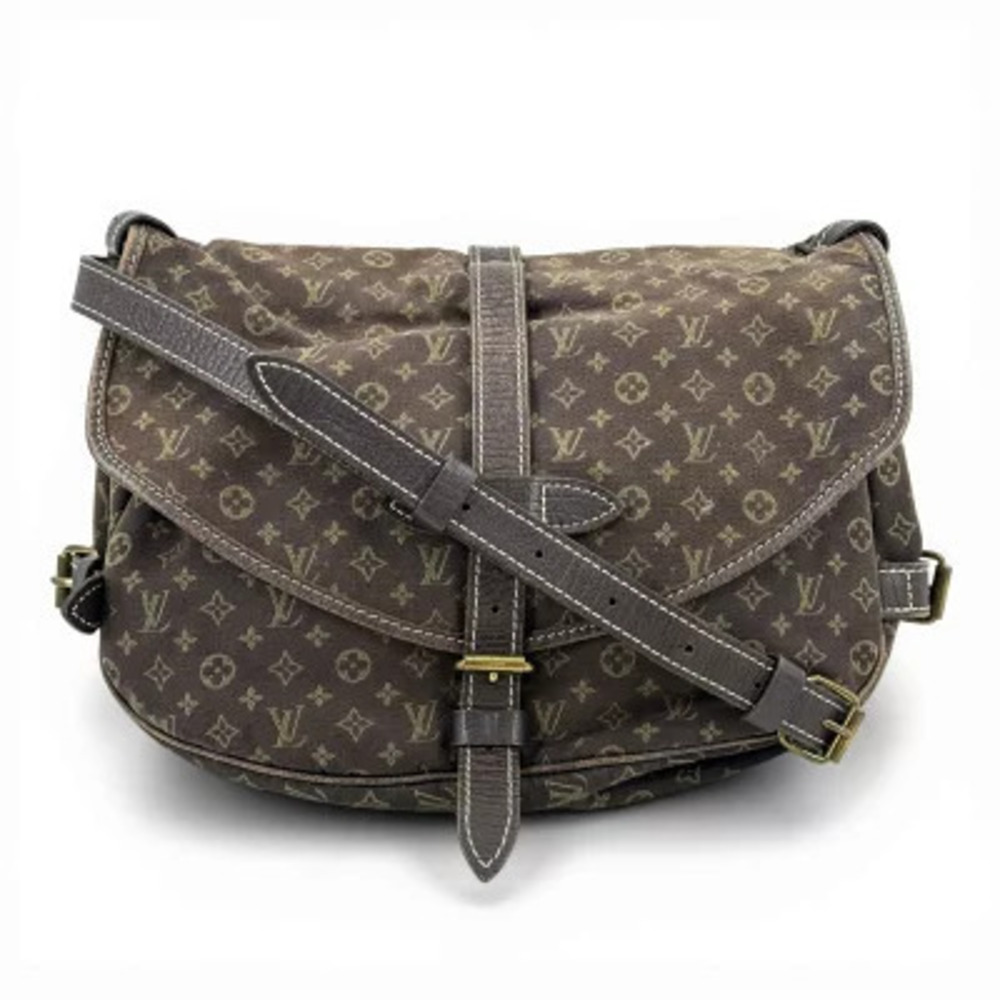 Louis Vuitton Monogram Lin Saumur Crossbody Bag Canvas Leather Brown